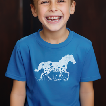 Flower Horse Child T Shirt - Royal